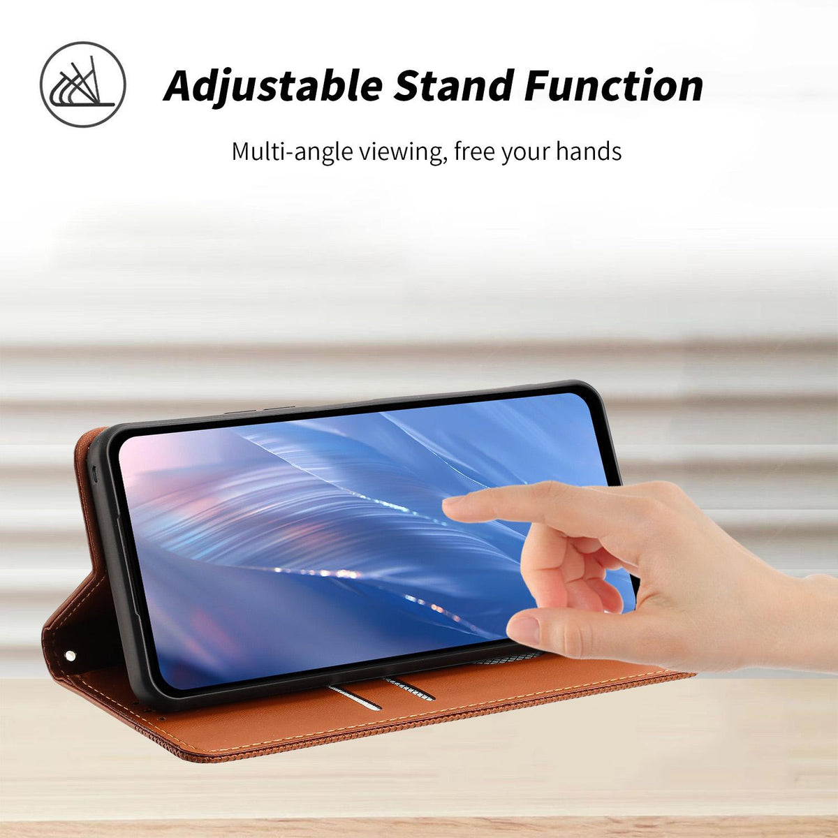 Compatible with iPhone 18 Pro Max Embossed Meander Pattern RFID Vegan Leather Phone Case - Brown