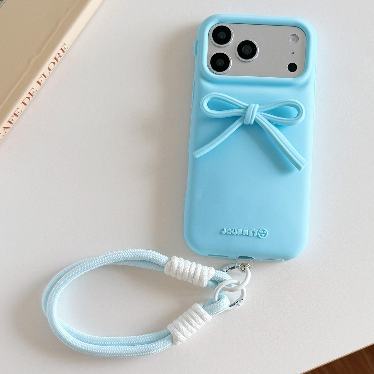 Compatible with iPhone 18 Pro Max & 17 Pro Max Bow TPU Dual-Layer PC Bulge Phone Case with Lanyard - Blue