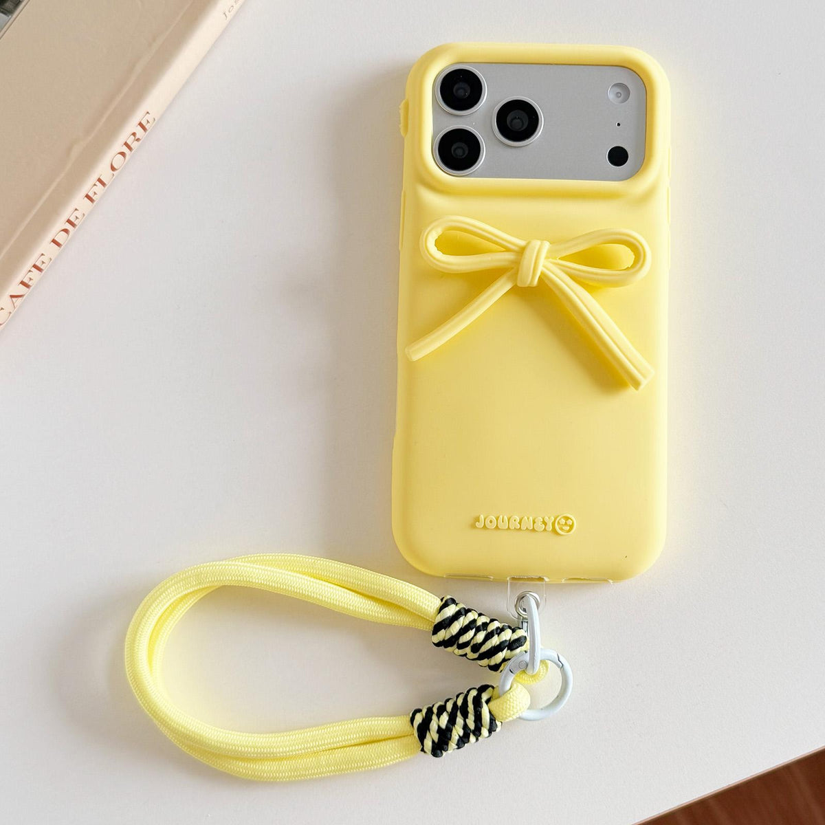 Compatible with iPhone 18 Pro Max & 17 Pro Max Bow TPU Dual-Layer PC Bulge Phone Case with Lanyard - Yellow