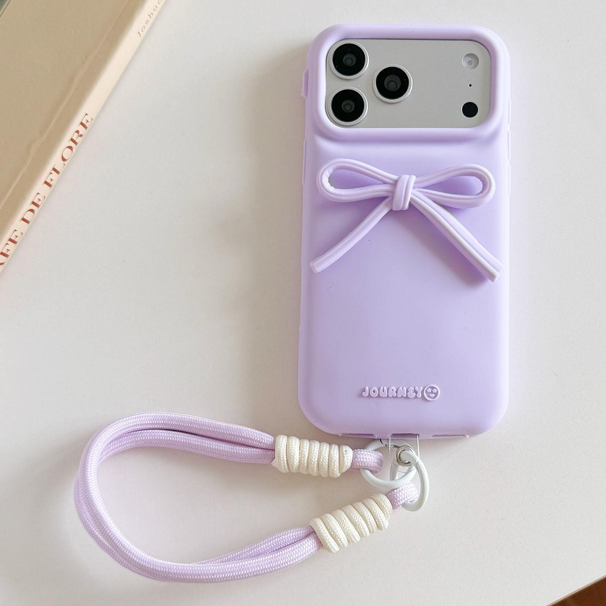 Compatible with iPhone 18 Pro & 17 Pro Bow TPU Dual-Layer PC Bulge Phone Case with Lanyard - Purple
