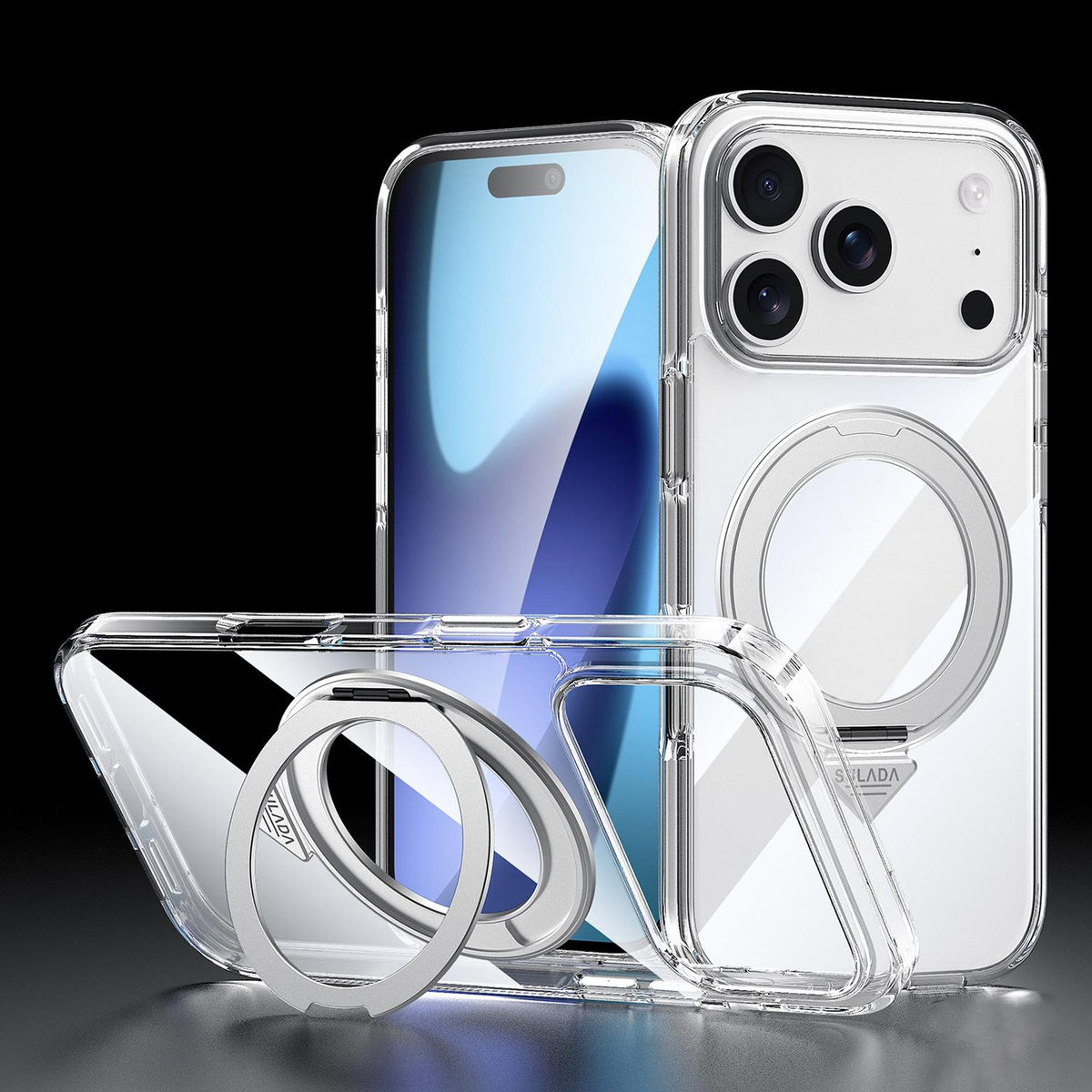 Compatible with iPhone 18 Pro Max SULADA Electroplated Clear Rotation Magnetic Holder Phone Case - Transparent