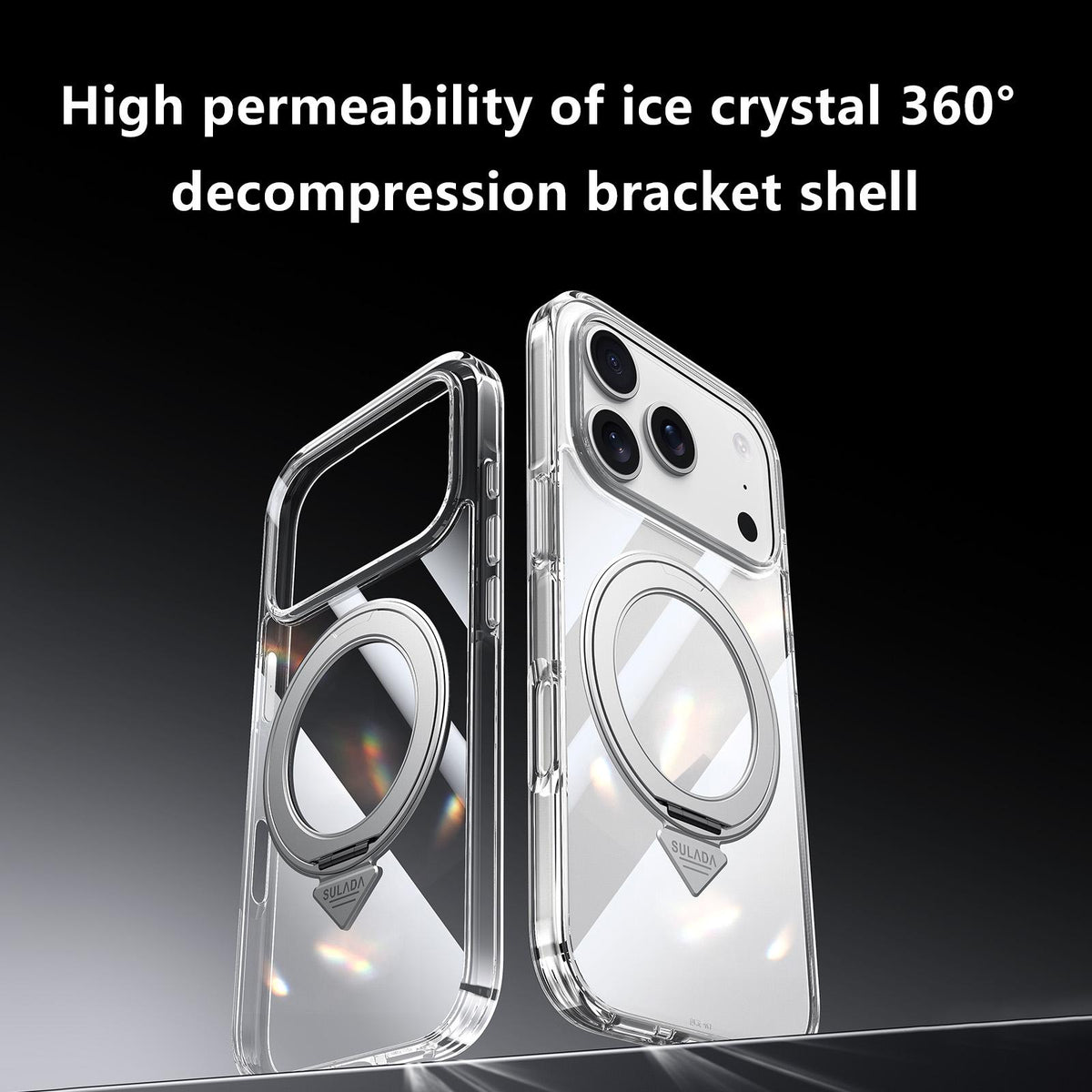 Compatible with iPhone 18 Pro Max SULADA Electroplated Clear Rotation Magnetic Holder Phone Case - Transparent