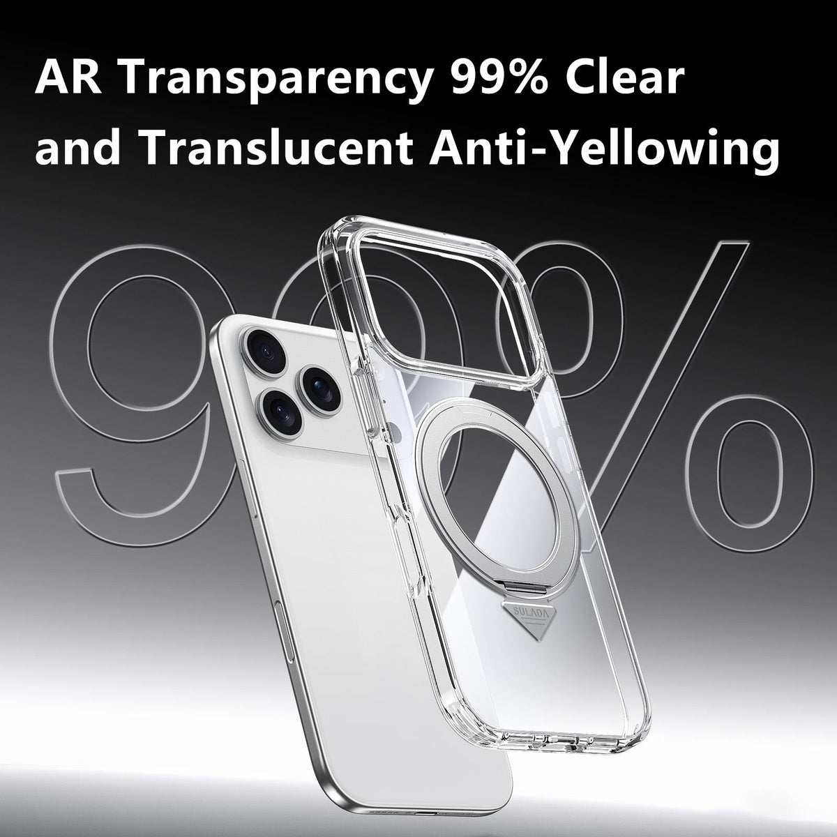 Compatible with iPhone 18 Pro Max SULADA Electroplated Clear Rotation Magnetic Holder Phone Case - Transparent