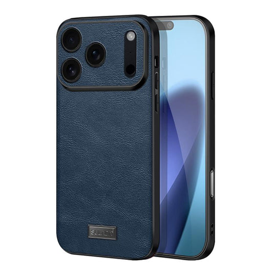 Compatible with iPhone 18 Pro Max SULADA Shockproof TPU Dual-Layer Handmade Leather Precise Hole Phone Case - Blue