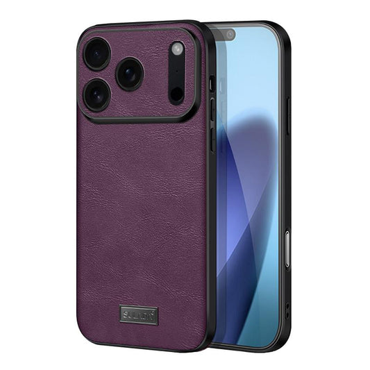 Compatible with iPhone 18 Pro Max SULADA Shockproof TPU Dual-Layer Handmade Leather Precise Hole Phone Case - Purple