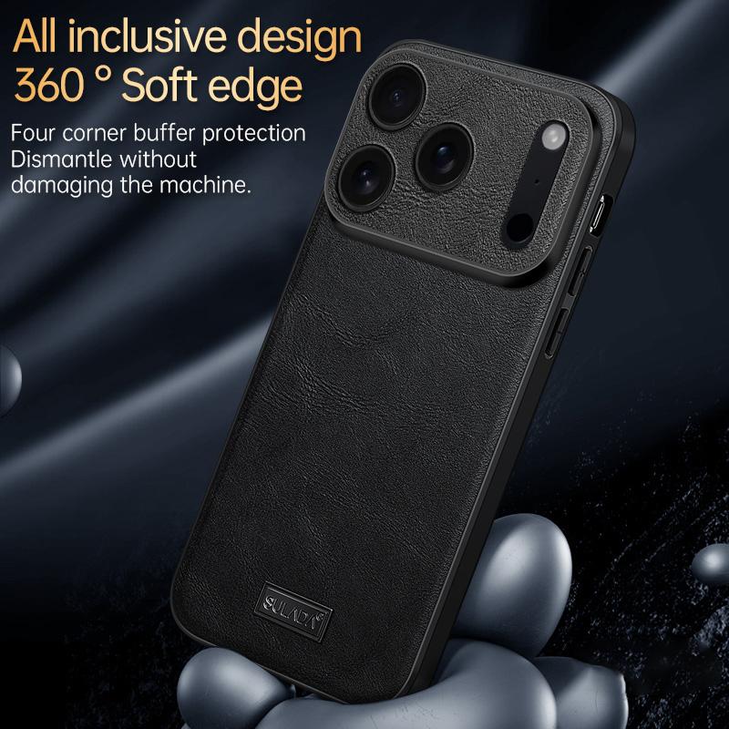 Compatible with iPhone 18 Pro Max SULADA Shockproof TPU Dual-Layer Handmade Leather Precise Hole Phone Case - Blue