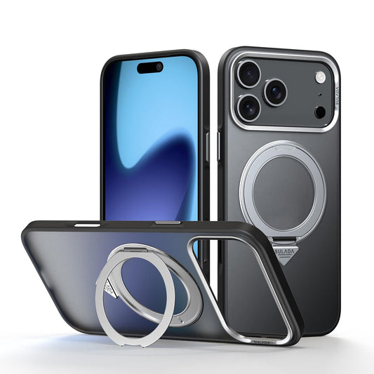 Compatible with iPhone 18 Pro Max SULADA 360 Degree Rotation Holder Frosted Magnetic Phone Case - Black