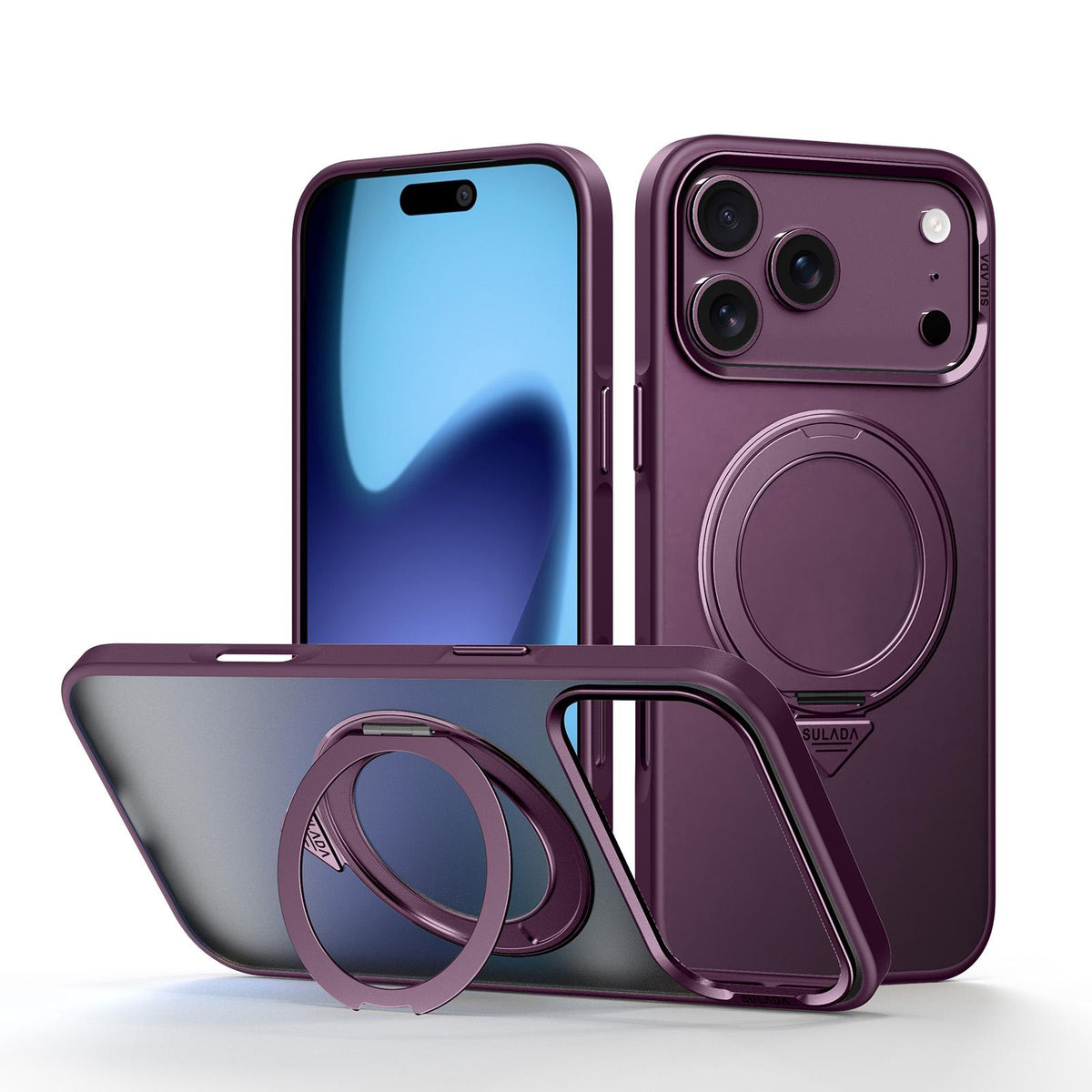 Compatible with iPhone 18 Pro Max SULADA 360 Degree Rotation Holder Frosted Magnetic Phone Case - Purple