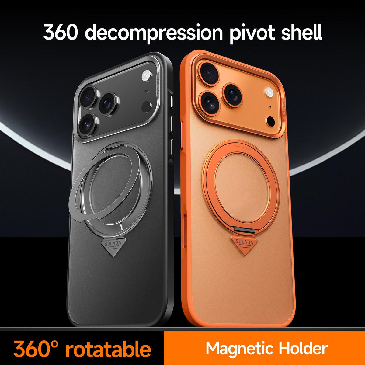 Compatible with iPhone 18 Pro Max SULADA 360 Degree Rotation Holder Frosted Magnetic Phone Case - Gray