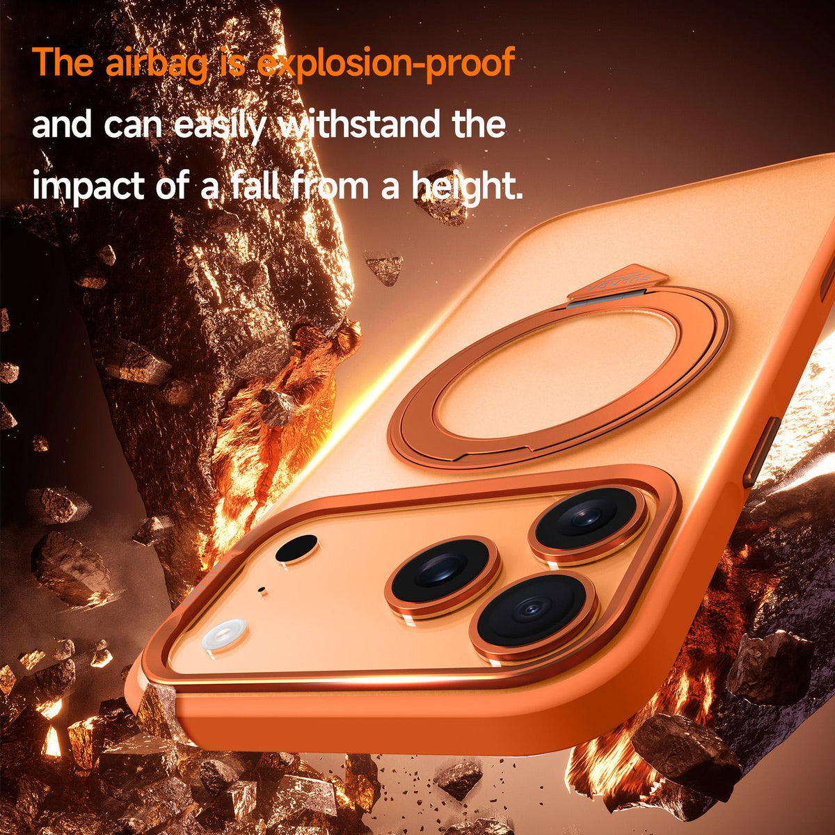 Compatible with iPhone 18 Pro Max SULADA 360 Degree Rotation Holder Frosted Magnetic Phone Case - Orange