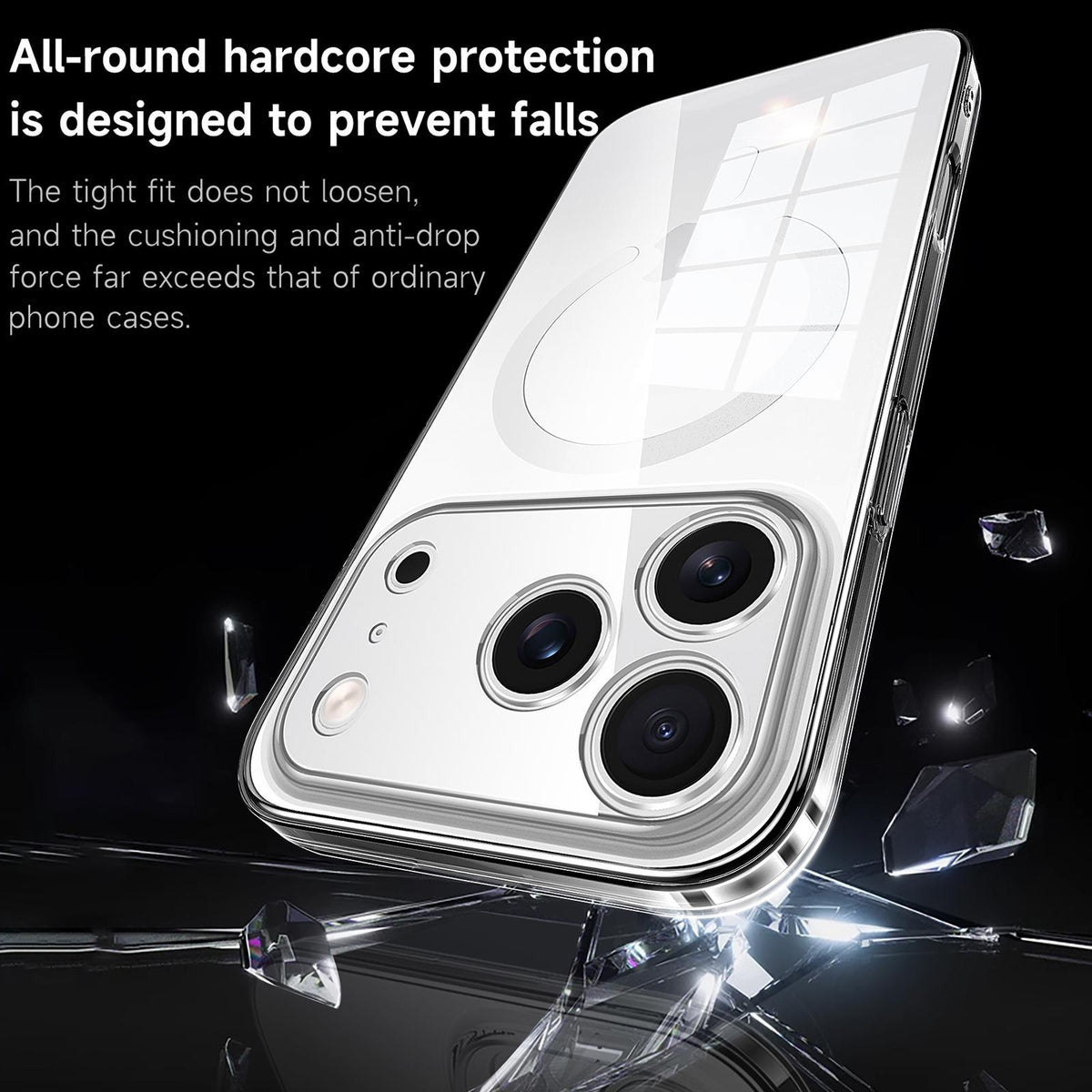 Compatible with iPhone 18 Pro Max SULADA Crystal-Coated Clear PC Dual-Layer TPU Phone Case - Transparent