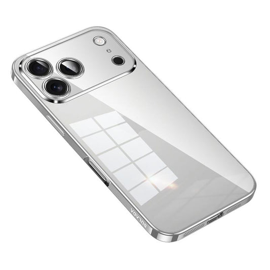 Compatible with iPhone 18 Pro Max SULADA Shine Through Series Plating TPU Transparent Phone Case - Silver