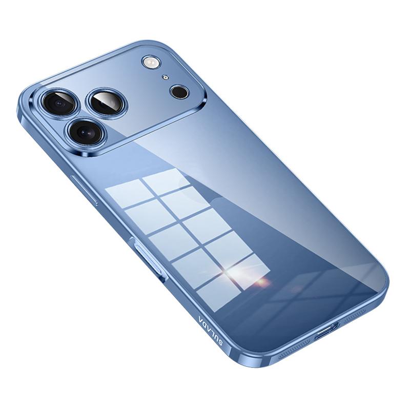 Compatible with iPhone 18 Pro Max SULADA Shine Through Series Plating TPU Transparent Phone Case - Light Blue