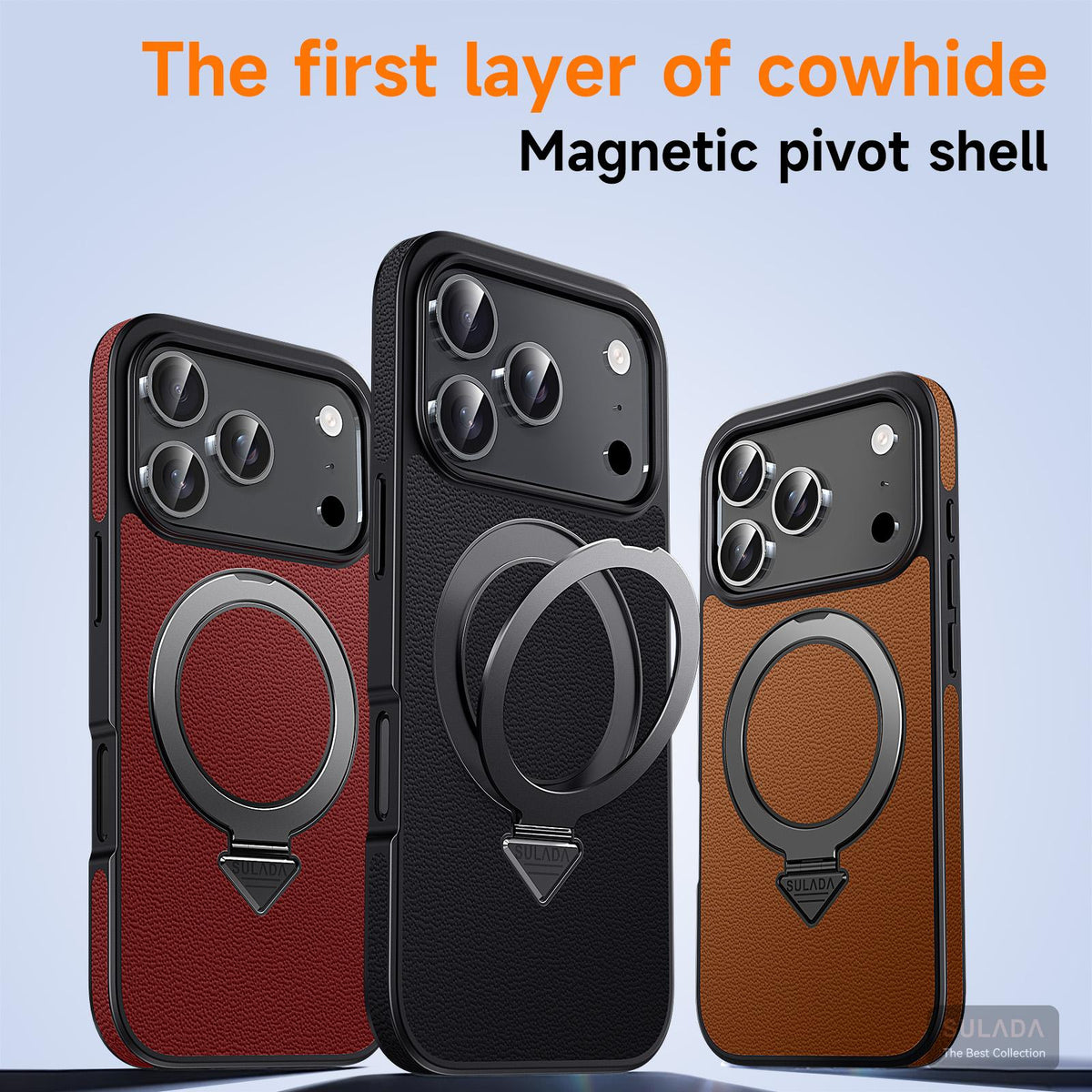 Compatible with iPhone 18 Pro Max SULADA Top Grain Leather MagSafe Magnetic Holder Phone Case - Brown