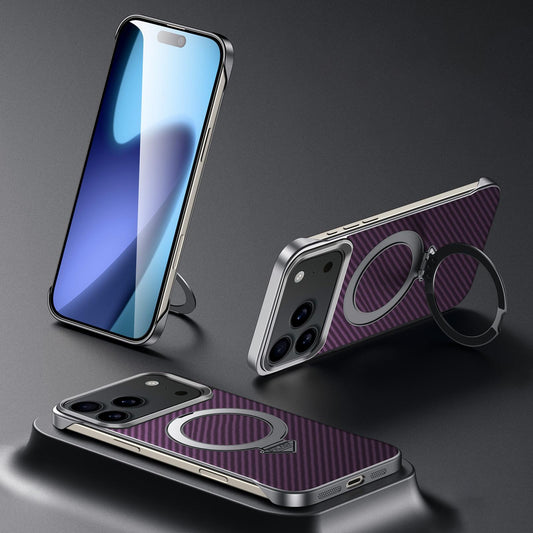 Compatible with iPhone 18 Pro Max SULADA Kevlar Texture MagSafe Magnetic Holder Phone Case - Purple