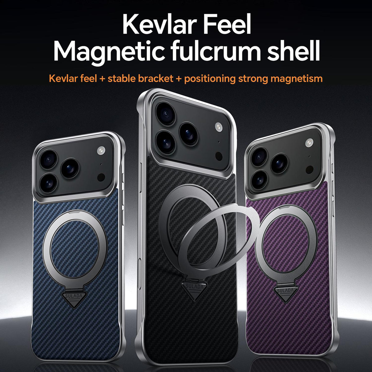 Compatible with iPhone 18 Pro Max SULADA Kevlar Texture MagSafe Magnetic Holder Phone Case - Brown