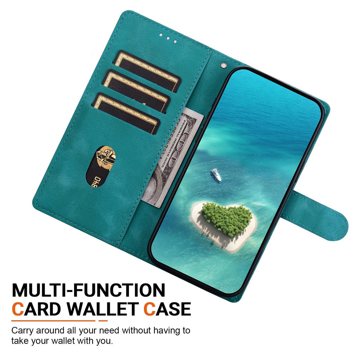Compatible with iPhone 18 Pro Ethnic Pattern Embossed Vegan Leather Phone Case - Green