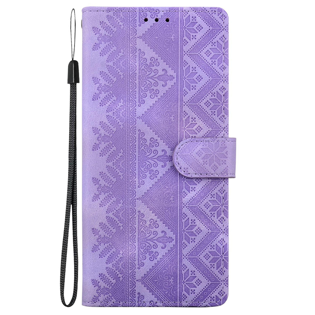 Compatible with iPhone 18 Pro Ethnic Pattern Embossed Vegan Leather Phone Case - Purple