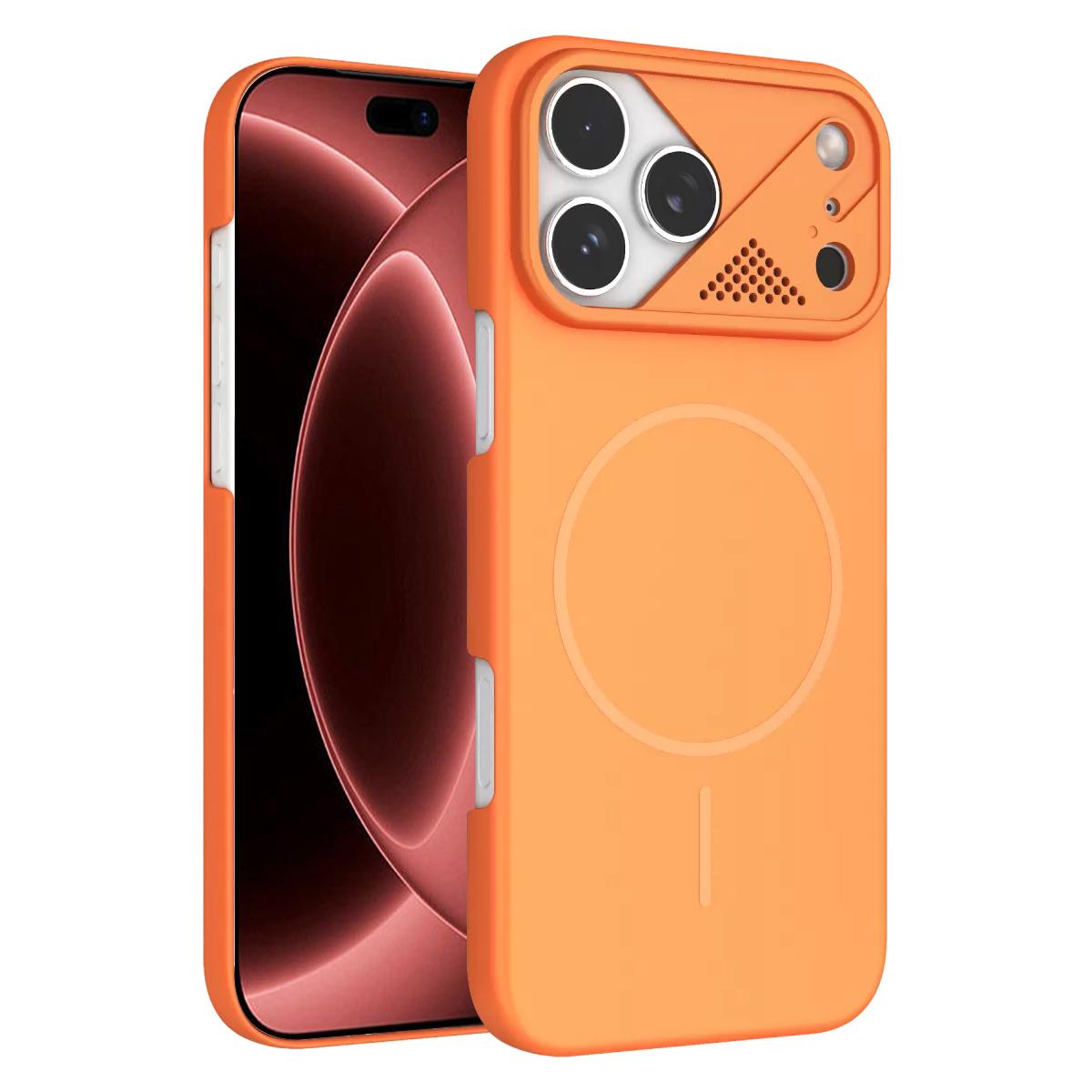 Compatible with iPhone 18 Pro Max Ultra-thin Gold Armor PC Magnetic Phone Case - Orange