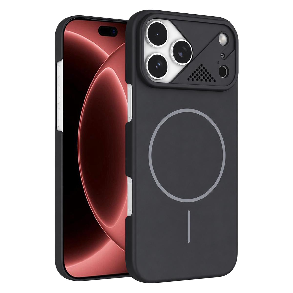 Compatible with iPhone 18 Pro Max Ultra-thin Gold Armor PC Magnetic Phone Case - Black