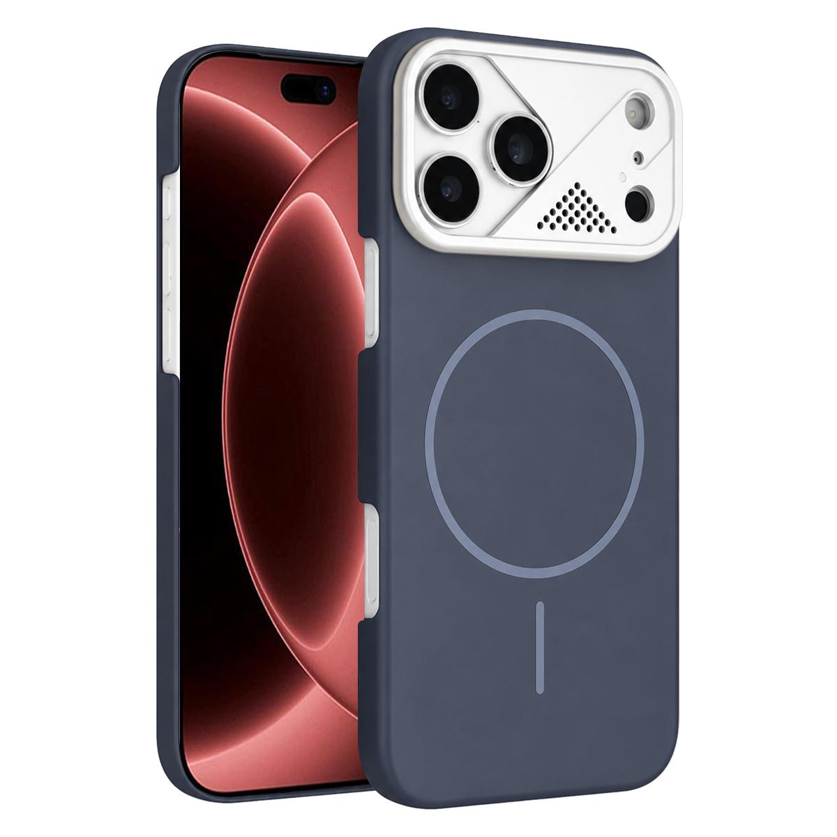 Compatible with iPhone 18 Pro Max Ultra-thin Gold Armor PC Magnetic Phone Case - Carbon Gray