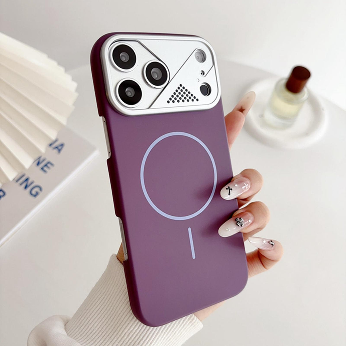 Compatible with iPhone 18 Pro Max Ultra-thin Gold Armor PC Magnetic Phone Case - Purple