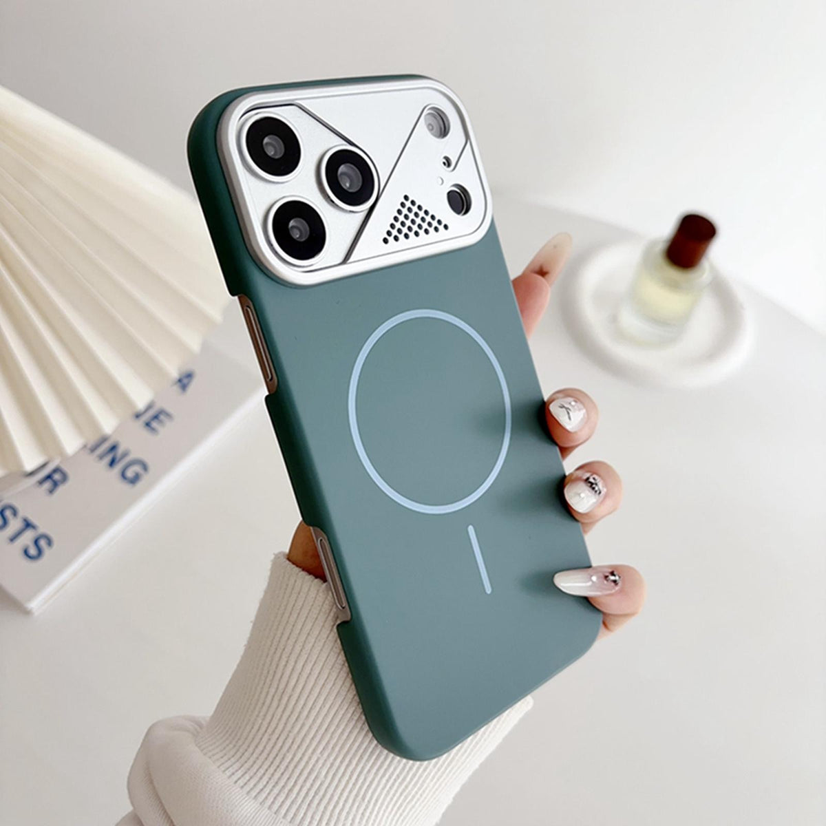 Compatible with iPhone 18 Pro Ultra-thin Gold Armor PC Magnetic Phone Case - Surge Blue