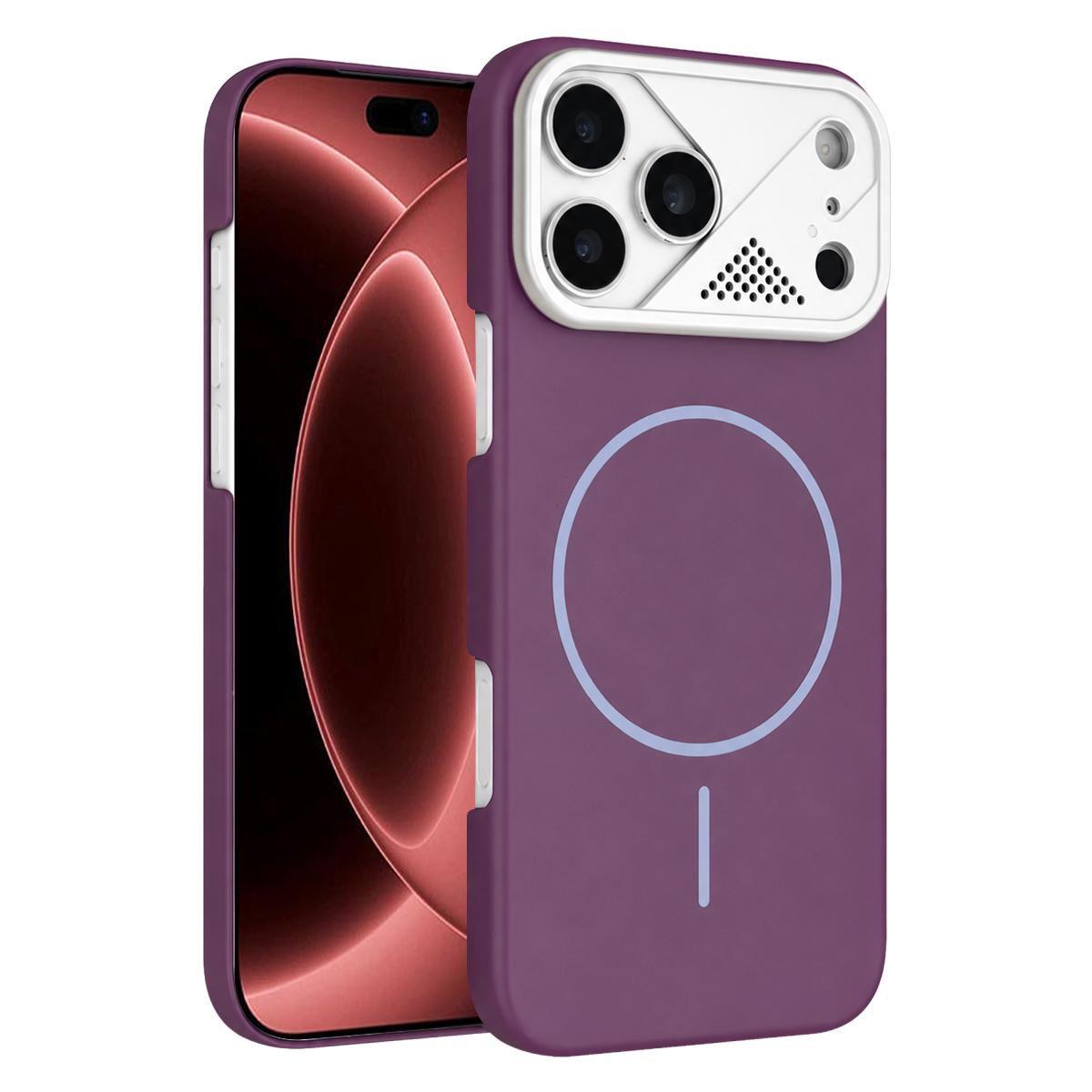 Compatible with iPhone 18 Pro Ultra-thin Gold Armor PC Magnetic Phone Case - Purple