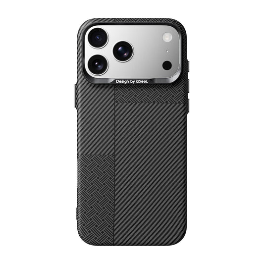 Compatible with iPhone 18 Pro Max ABEEL Lightweight Zero Feel Series Lyocell Fiber Water Adhesive Magnetic Phone Case - Small Meander Carbon Fiber