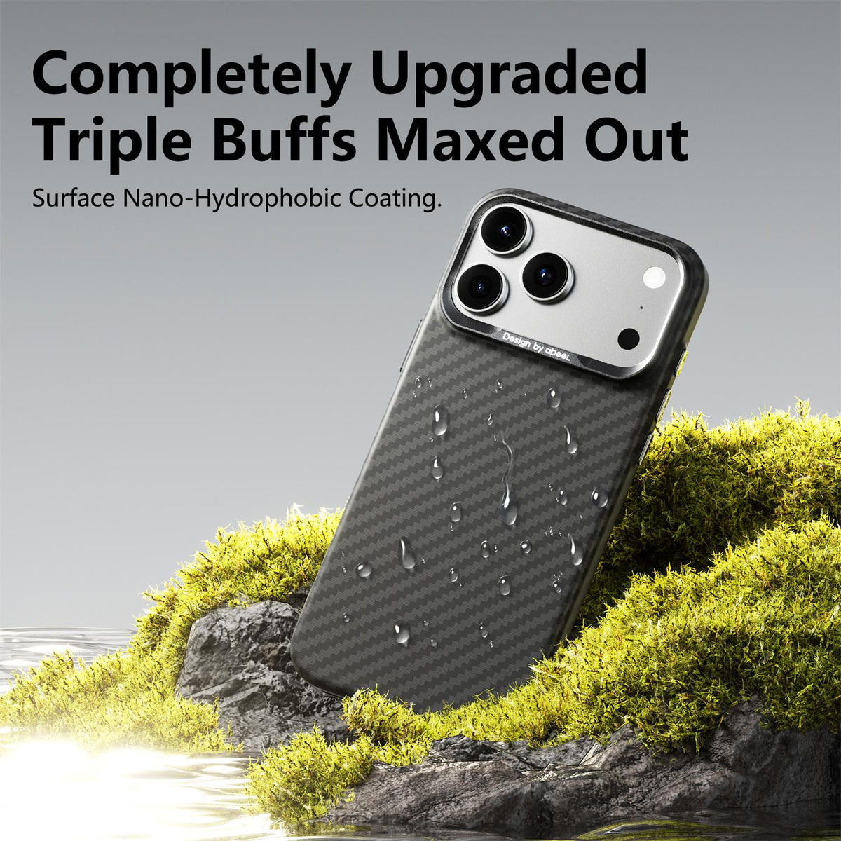 Compatible with iPhone 18 Pro Max ABEEL Lightweight Zero Feel Series Lyocell Fiber Water Adhesive Magnetic Phone Case - Small Meander Carbon Fiber