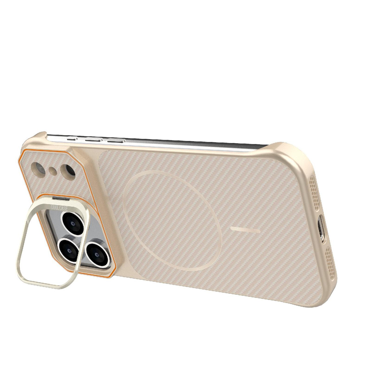 Compatible with iPhone 18 Pro Frameless Half-Wrapped Carbon Fiber Texture PC Magnetic Phone Case - Rose Gold
