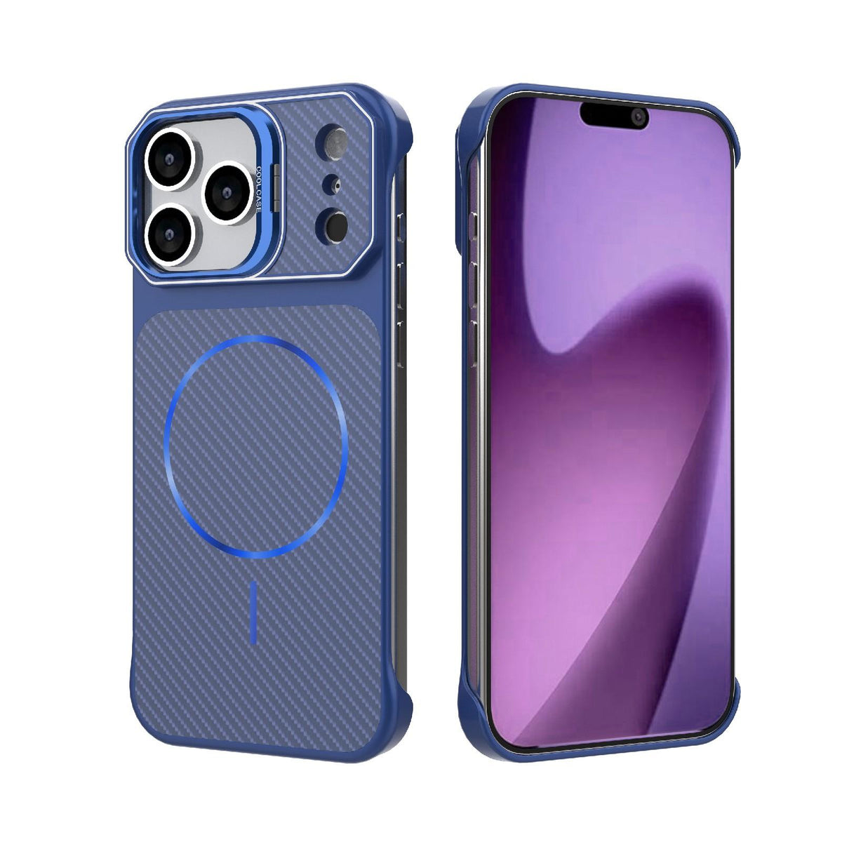 Compatible with iPhone 18 Pro Frameless Half-Wrapped Carbon Fiber Texture PC Magnetic Phone Case - Blue