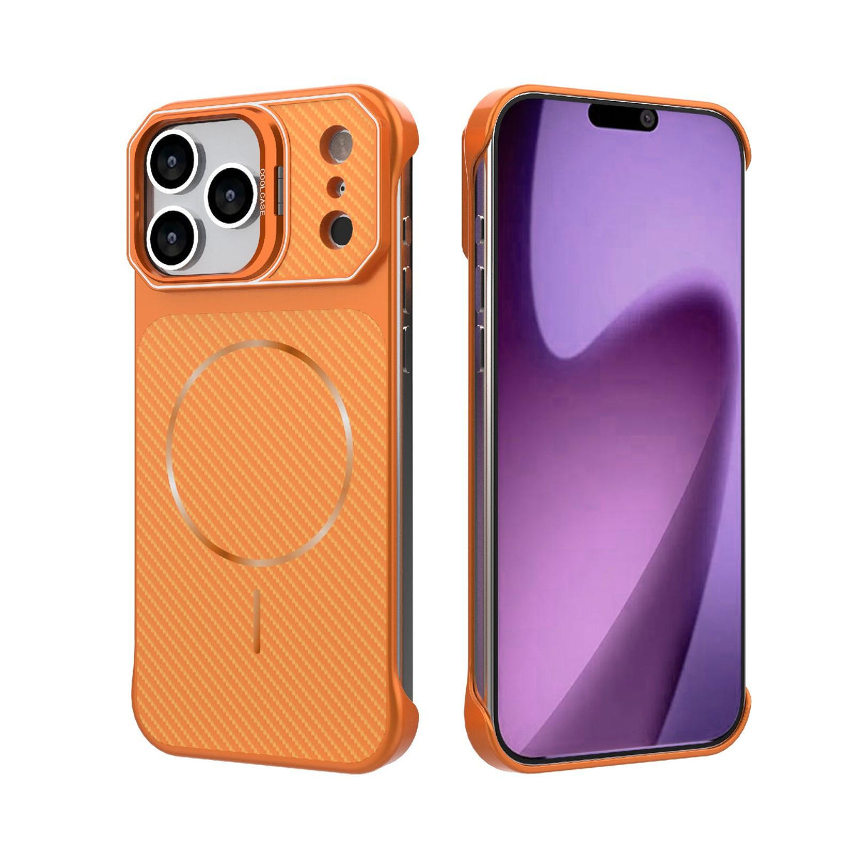 Compatible with iPhone 18 Pro Frameless Half-Wrapped Carbon Fiber Texture PC Magnetic Phone Case - Orange