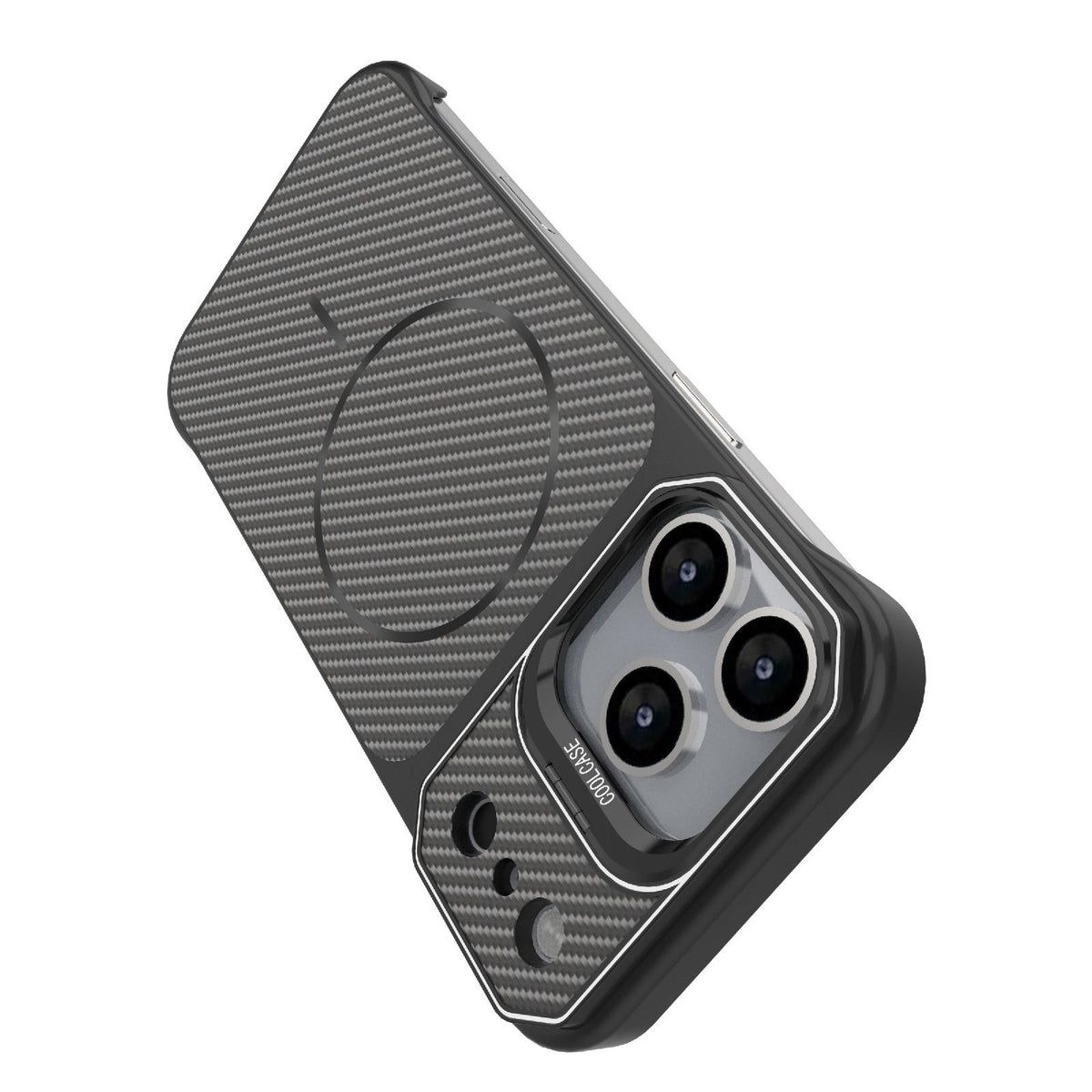 Compatible with iPhone 18 Pro Max Frameless Half-Wrapped Carbon Fiber Texture PC Magnetic Phone Case - Black