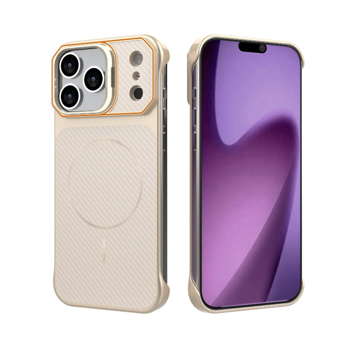 Compatible with iPhone 18 Pro Max Frameless Half-Wrapped Carbon Fiber Texture PC Magnetic Phone Case - Rose Gold