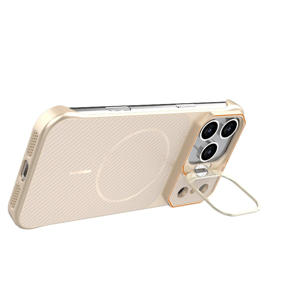 Compatible with iPhone 18 Pro Max Frameless Half-Wrapped Carbon Fiber Texture PC Magnetic Phone Case - Rose Gold