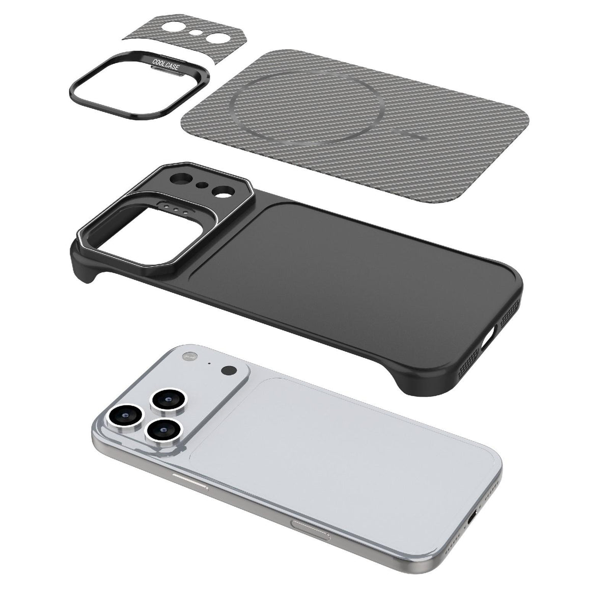 Compatible with iPhone 18 Pro Max Frameless Half-Wrapped Carbon Fiber Texture PC Magnetic Phone Case - Rose Gold