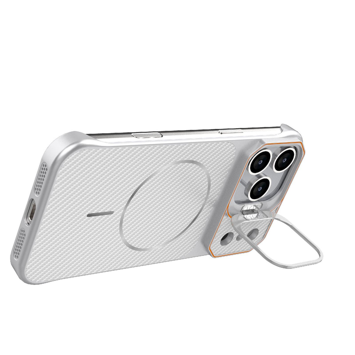 Compatible with iPhone 18 Pro Max Frameless Half-Wrapped Carbon Fiber Texture PC Magnetic Phone Case - Silver