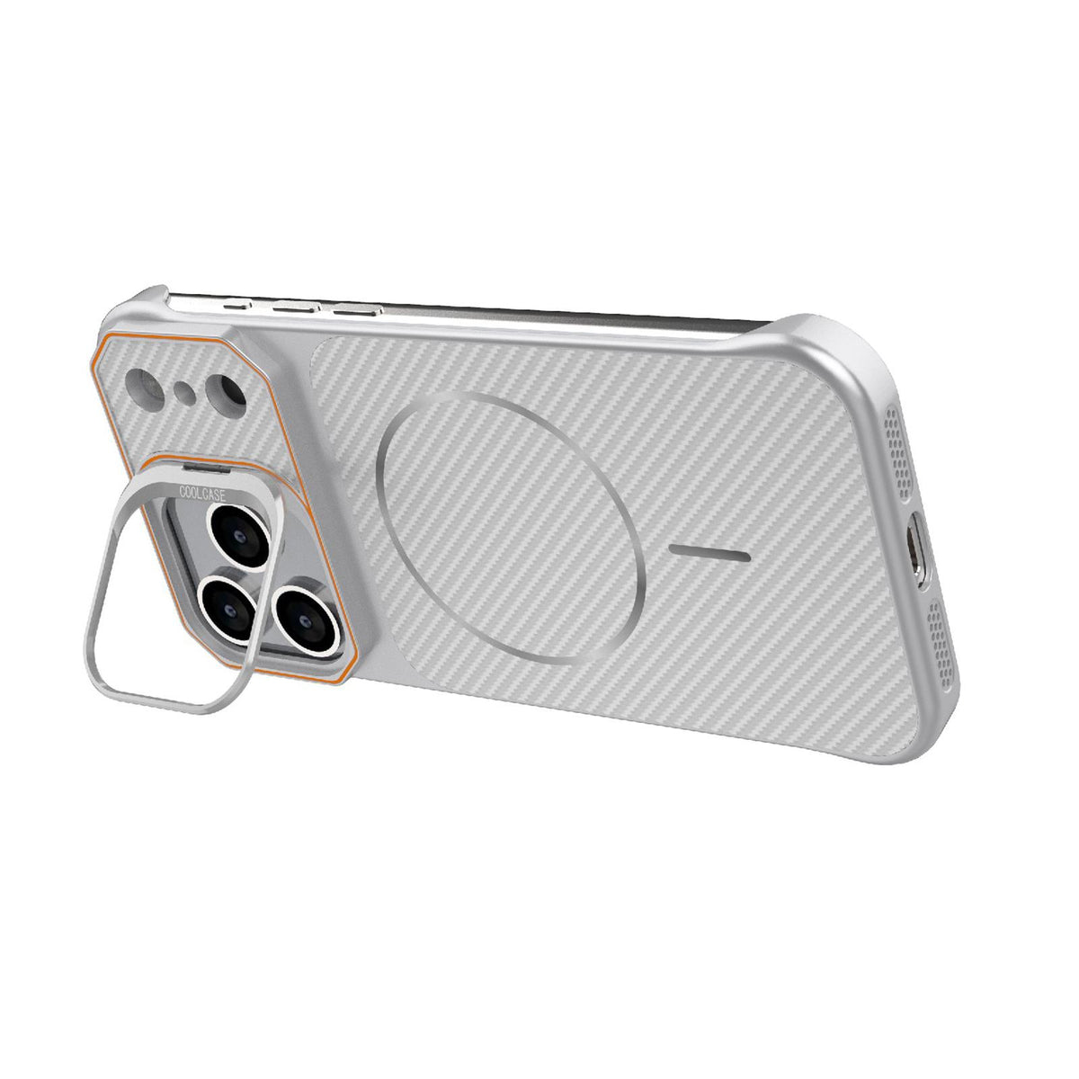 Compatible with iPhone 18 Pro Max Frameless Half-Wrapped Carbon Fiber Texture PC Magnetic Phone Case - Silver