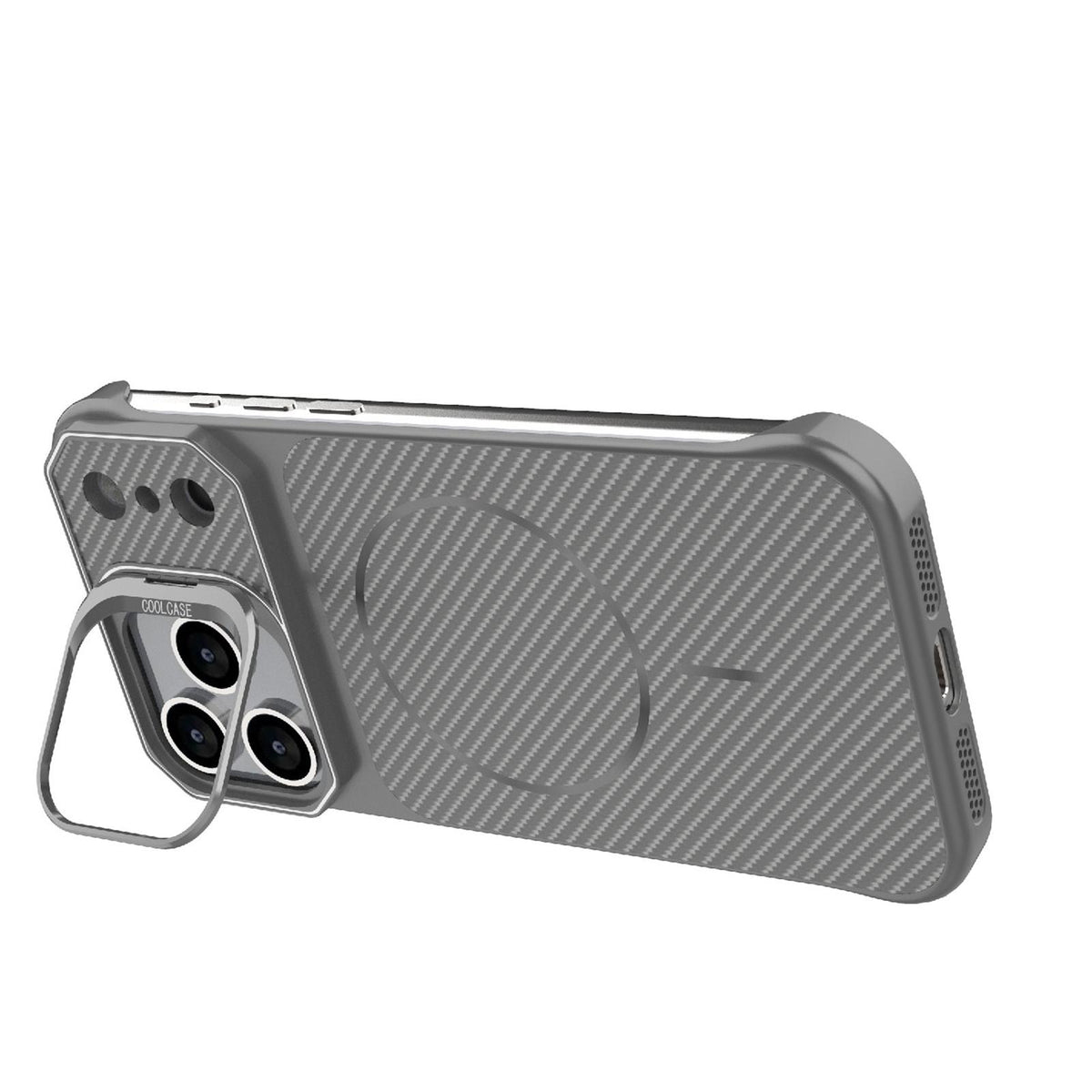 Compatible with iPhone 18 Pro Max Frameless Half-Wrapped Carbon Fiber Texture PC Magnetic Phone Case - Gray