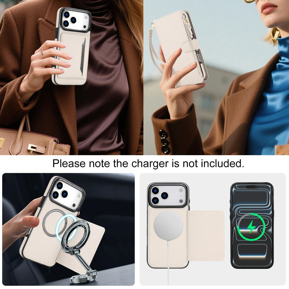 Compatible with iPhone 18 Pro Max KLT-033 Detachable 2 in 1 Zipper Wallet Magnetic Phone Case with Lanyard - Apricot
