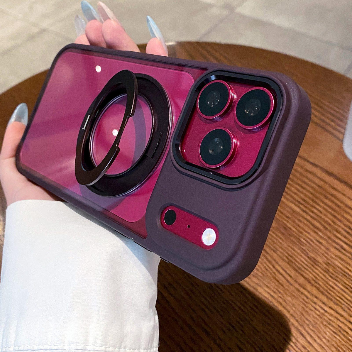 Compatible with iPhone 18 Pro Max Clear Back Design 360 Degree Rotating Magnetic Holder Phone Case - Purple