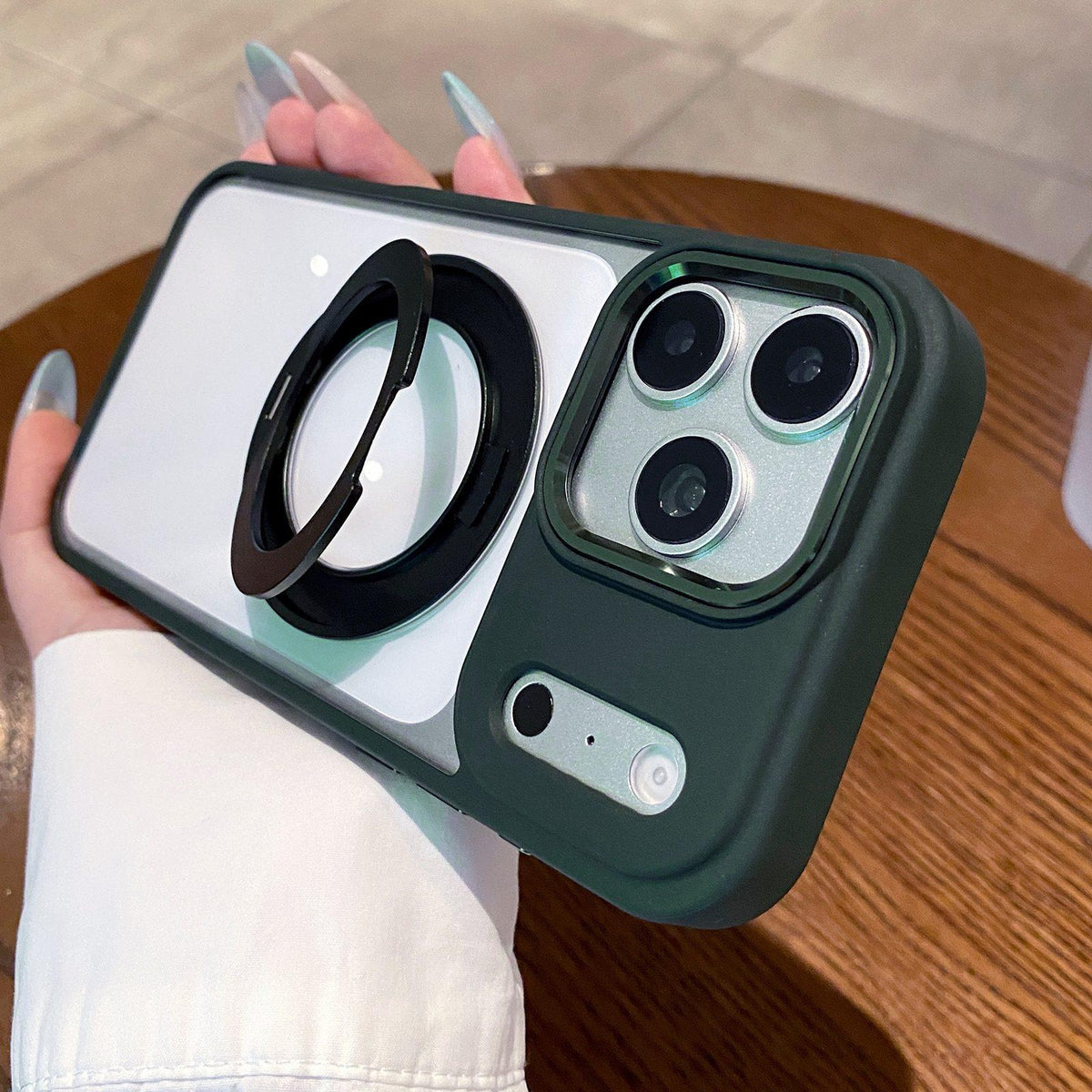 Compatible with iPhone 18 Pro Max Clear Back Design 360 Degree Rotating Magnetic Holder Phone Case - Green