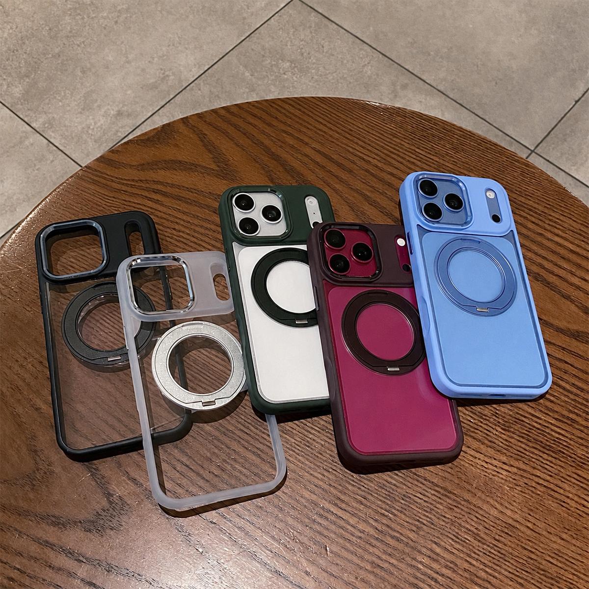 Compatible with iPhone 18 Pro Clear Back Design 360 Degree Rotating Magnetic Holder Phone Case - White