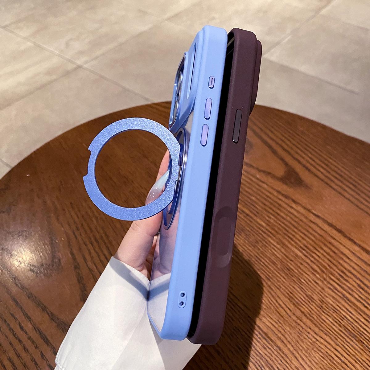 Compatible with iPhone 18 Pro Clear Back Design 360 Degree Rotating Magnetic Holder Phone Case - Blue