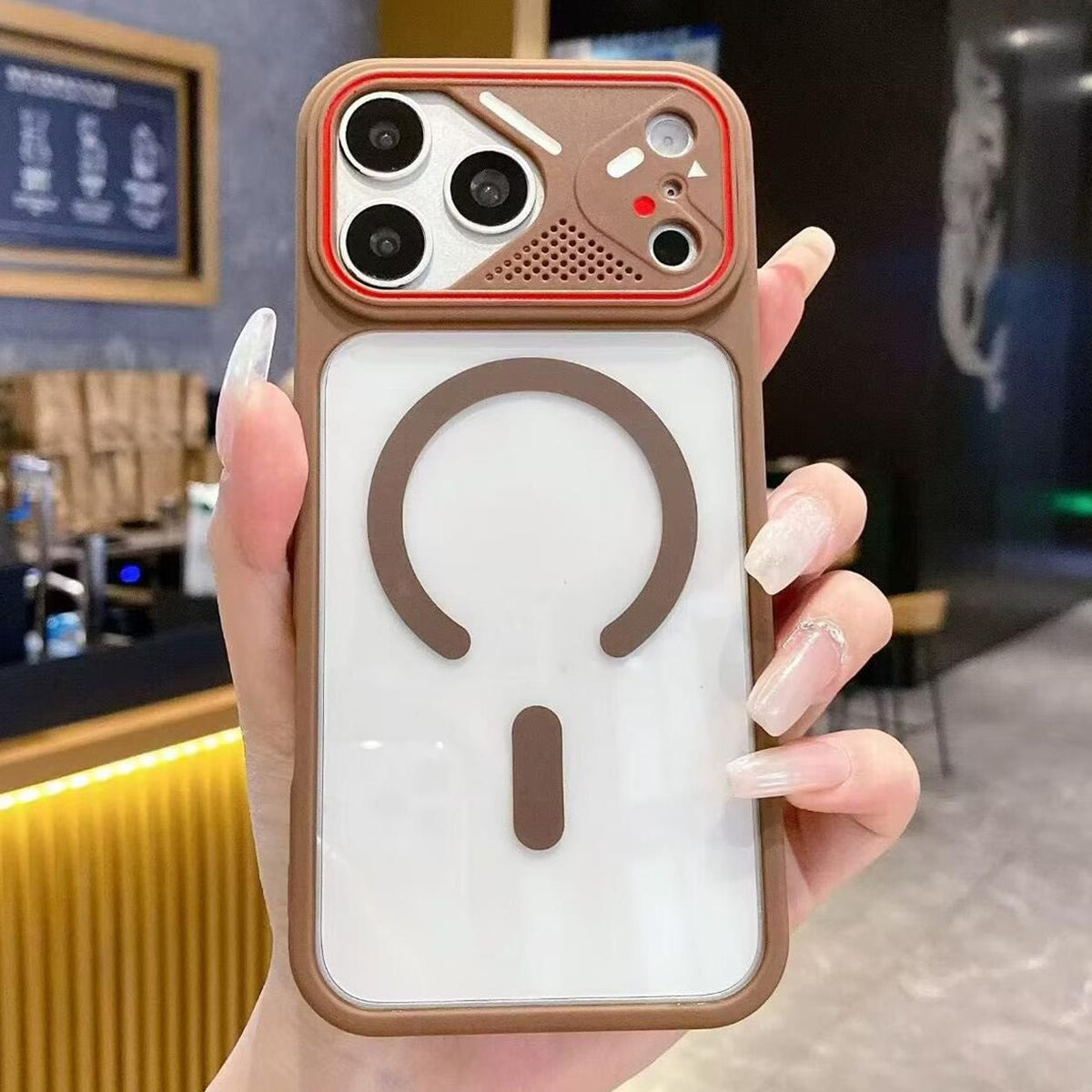 Compatible with iPhone 18 Pro Max Mirror Shield Iridescent Color Magnetic Phone Case - Brown