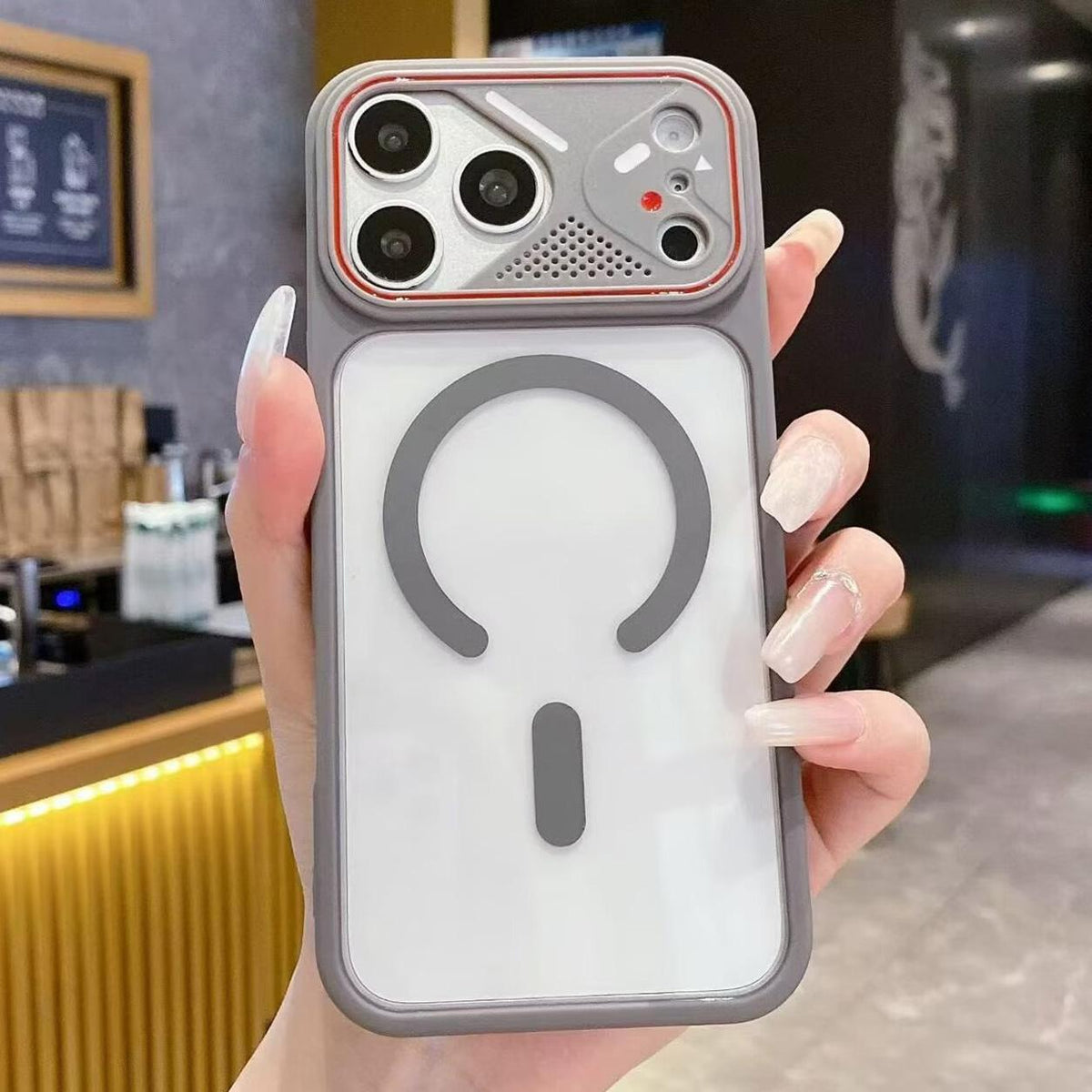 Compatible with iPhone 18 Pro Max Mirror Shield Iridescent Color Magnetic Phone Case - Grey