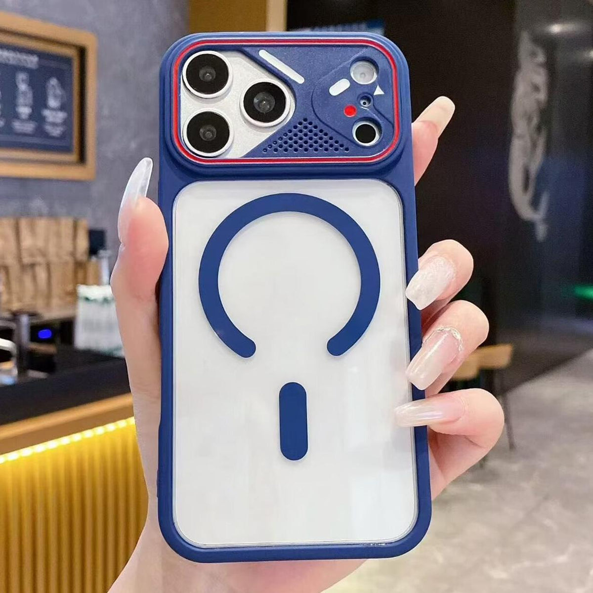 Compatible with iPhone 18 Pro Mirror Shield Iridescent Color Magnetic Phone Case - Blue