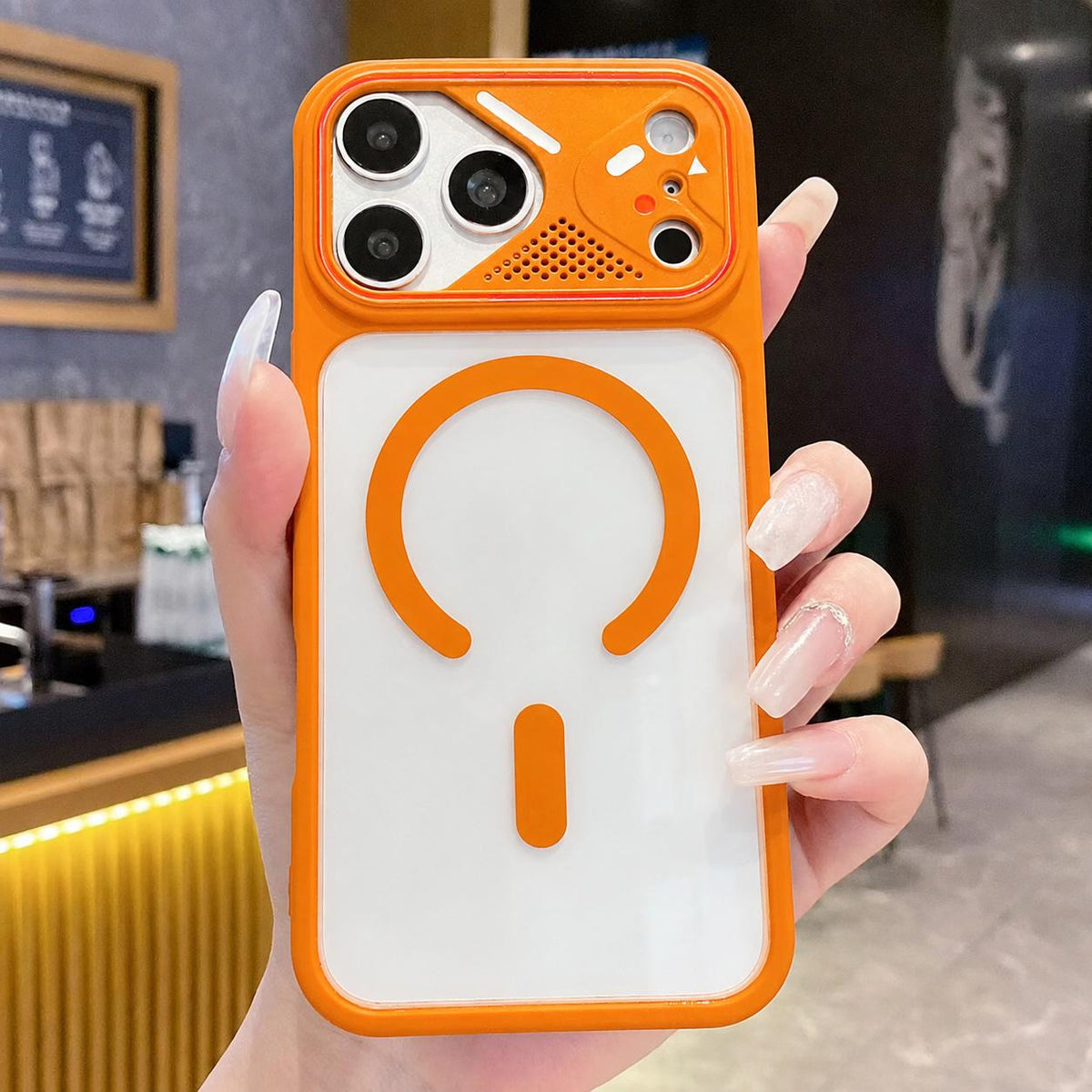 Compatible with iPhone 18 Pro Mirror Shield Iridescent Color Magnetic Phone Case - Orange