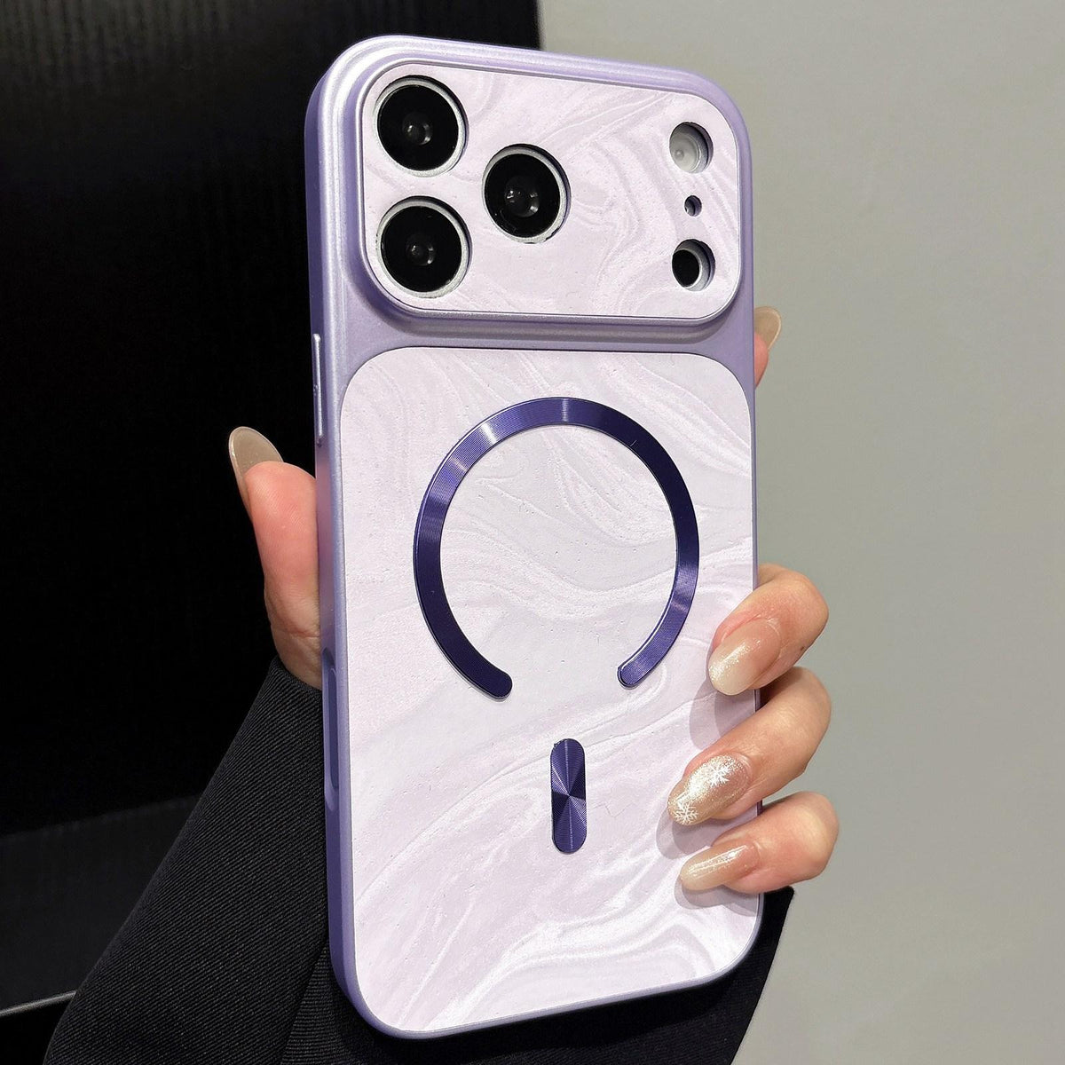 Compatible with iPhone 18 Pro Water Ripple PC Magnetic Vegan Leather Phone Case - Purple